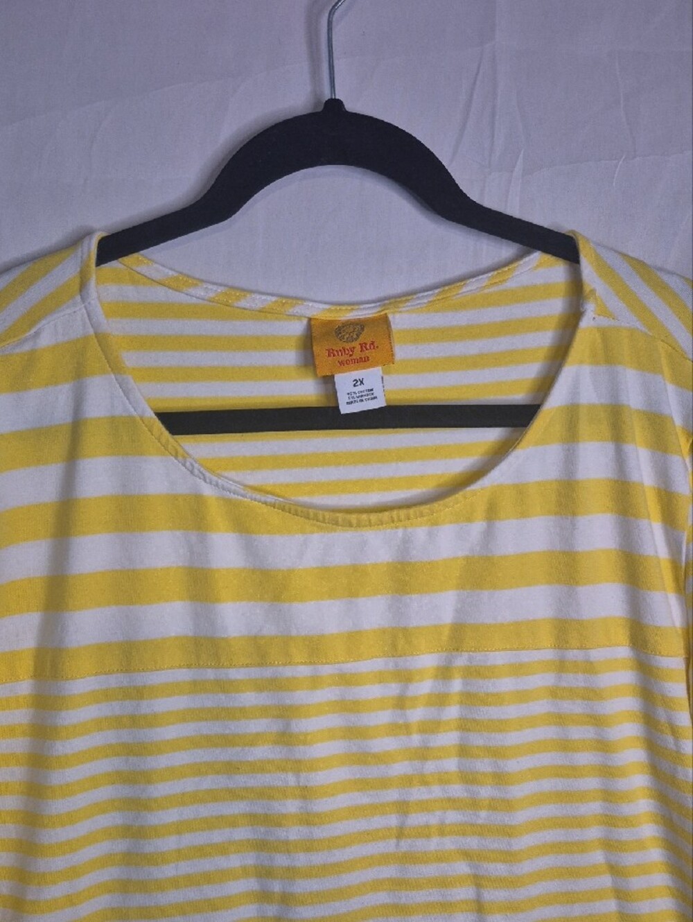 Ruby Rd. Yellow and White Striped Ruffle-Sleeve Top - Picture 6 of 7